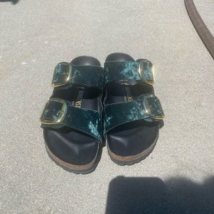 Green Crushed Velvet Birkenstocks